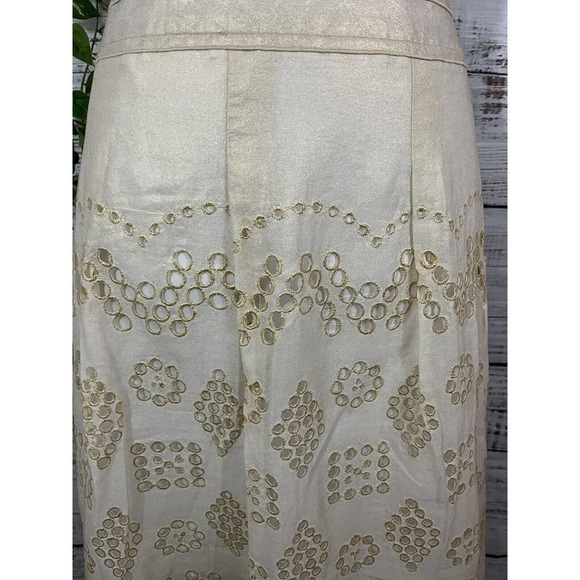 Nygard Skirt Plus 24 Ivory Gold Eyelet Knee Wedding Cocktail Church Modest Slim - Picture 5 of 14